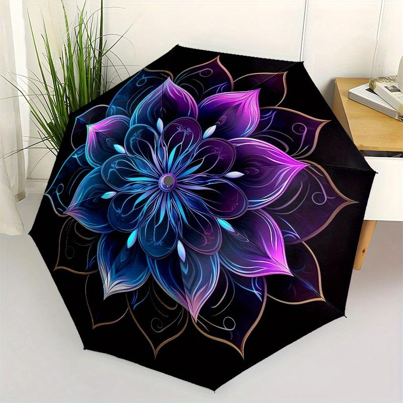 1pc Lotus Mandala Artwork Umbrella with Plastic Handle,Suitable for All Seasons Home Travel Outdoor UmbrellaB1860
