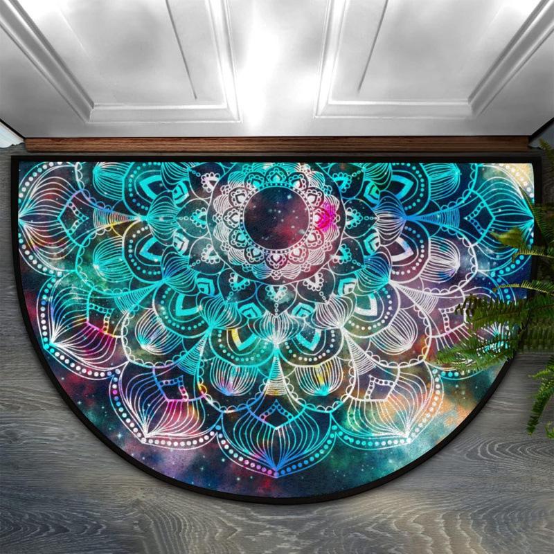 Bohemian Floral Retro Style Semi-Circular Entrance Mat