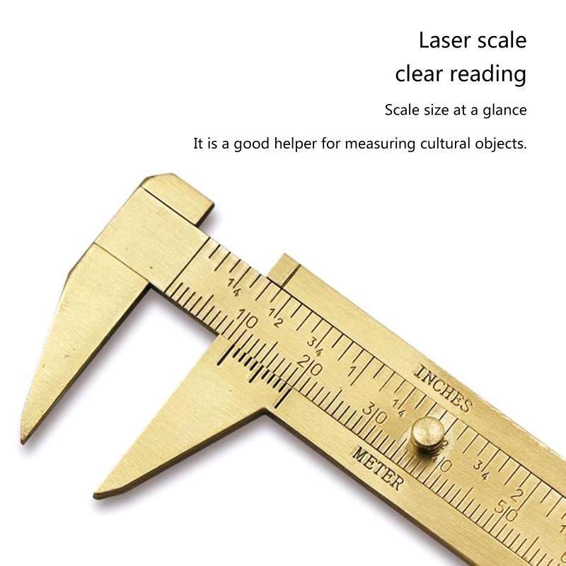 Vernier Caliper Copper Alloy Mini Brass Sliding Pocket Caliper Metal Double Scale for Measuring Gemstones & Jewelry