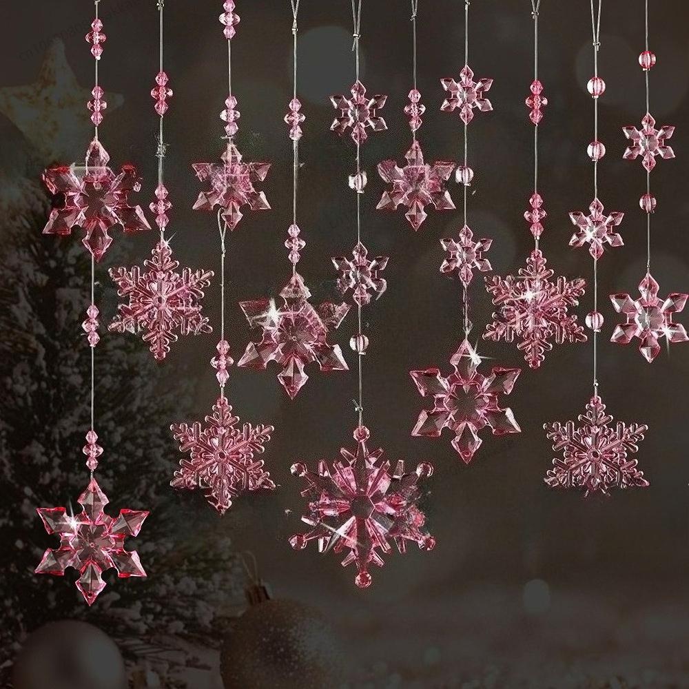 

12Pcs/Set Christmas Tree Acrylic Snowflake Ornament Decoration Transparent Snowflake Hanging Christmas Pendant Party Supplies рожевий