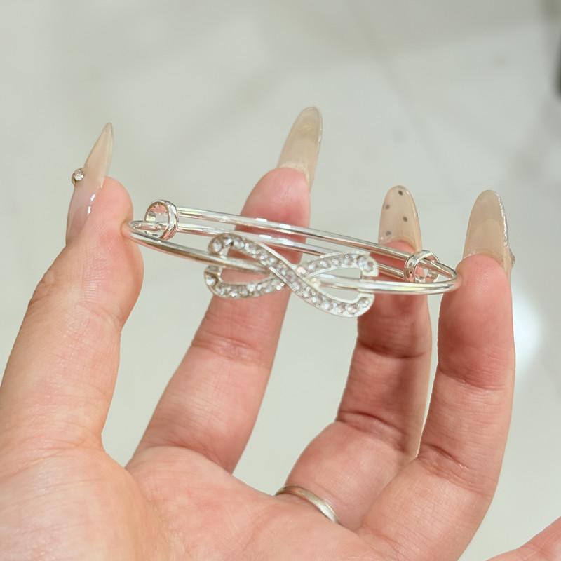 Korean Version of Personalized Bow 8-character Diamond-set Simple Push-pull Design Bracelet Graduation Season Jewelry High Value