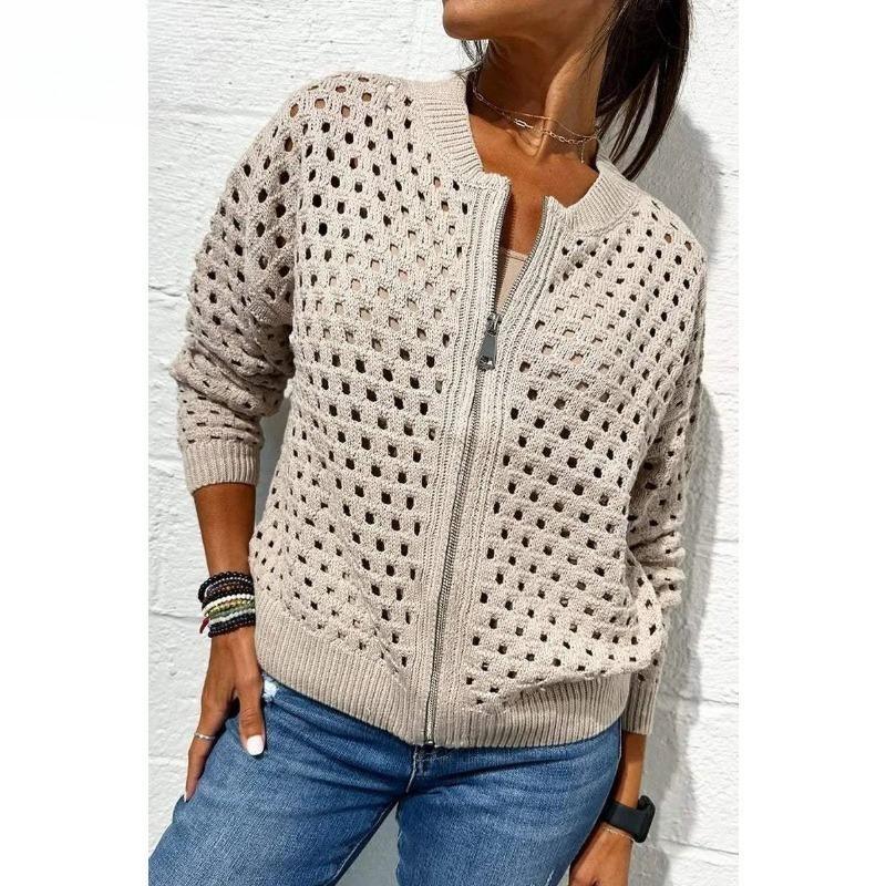 Casual Knit Jacket with Zipper Closure and O-Neck for Autumn/Winter