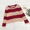 Striped Cropped Thin Long Sleeve Knit Sweater Women's Casual Round Neck Top Simple Bottoming Shirt Y2k Pullovers  KoreanFashion