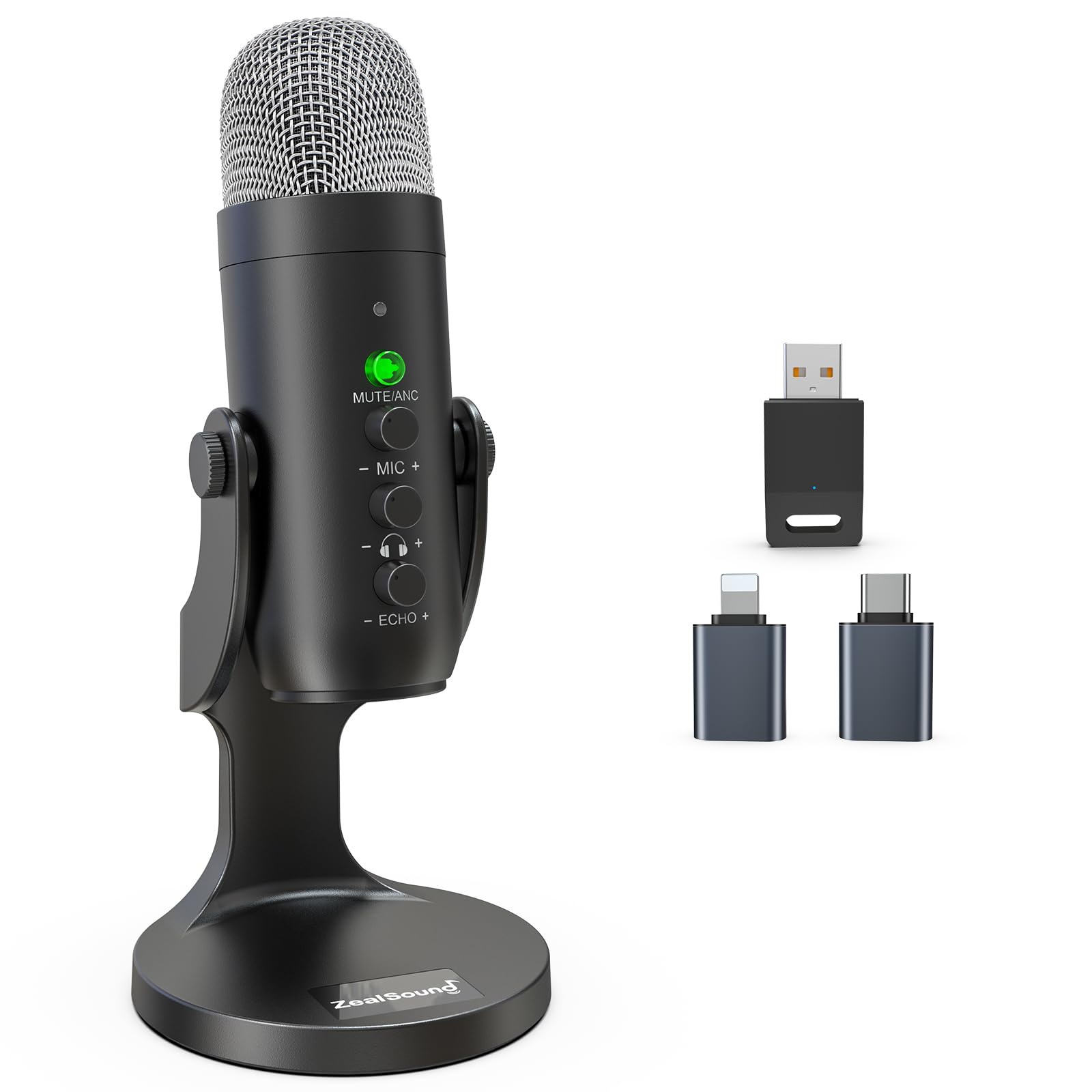 

ZealSound Бездротовий USB-мікрофон для Android Бездротовий Конденсаторний Настільний Мікрофон з Регулюванням Гучності Bluetooth для Відео на YouTube Мікрофон, Телефон, чорний