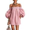 Summer women's clothing new European and American, temperament solid color off-the-shoulder lantern sleeve short dress