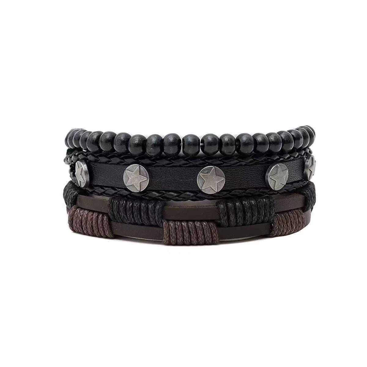 Matte Bracelet Stone Mens Beaded Set Handwoven European American Jewelry Set 1 black