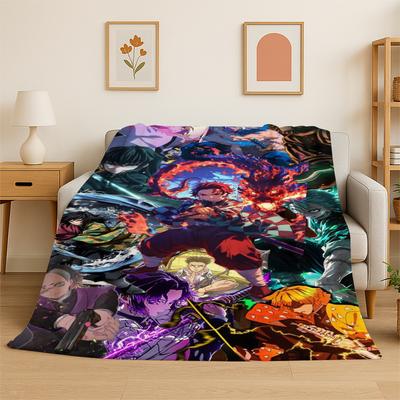 Cartoon Demon Slayer Anime Kamado Nezuko Tanjirou Flannel Blanket Soft Warm Throw Blanket for Bedroom Living Room Bed Travel