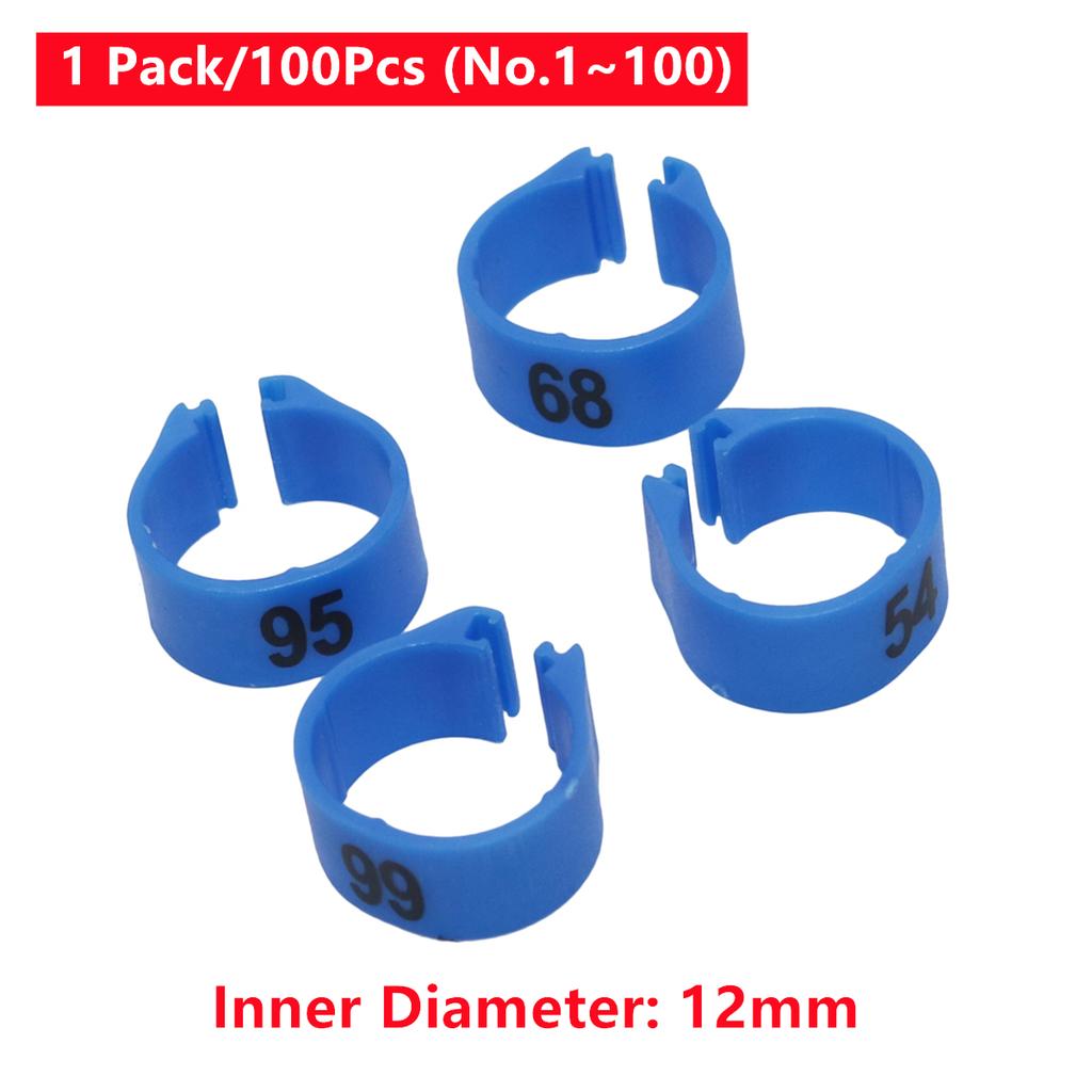 1 Pack/100Pcs Digital Plastic Bird Clip Foot Rings Inner Diameter 12mm Pigeon Quail Identification Leg Rings No.1~100 10 Colors