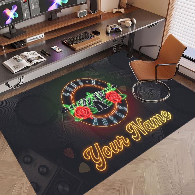 Custom Rug Guns N’ Roses Pattern Print Name Text Soft Non‑Slip Floor Carpet for Home Indoor Decoration