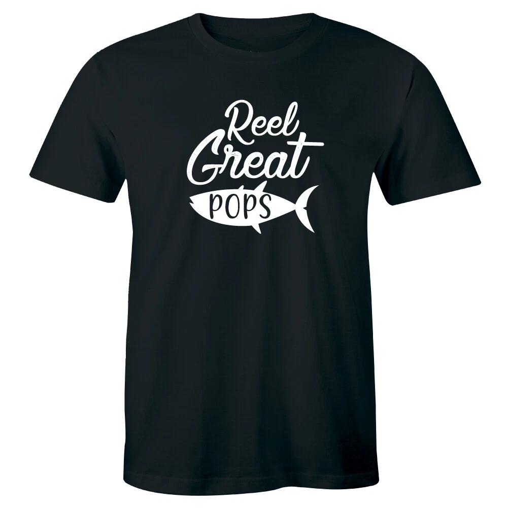 Reel Great Pops with Fish Image T-Shirt for Men Fishing Shirt for Dad 2XL