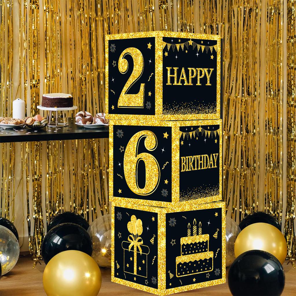 Black Gold Birthday Number Box Happy DIY 0-9 Birthday Party Decoration Kids Adults Birthday Party 18 30 40 50 Anniversary Decor