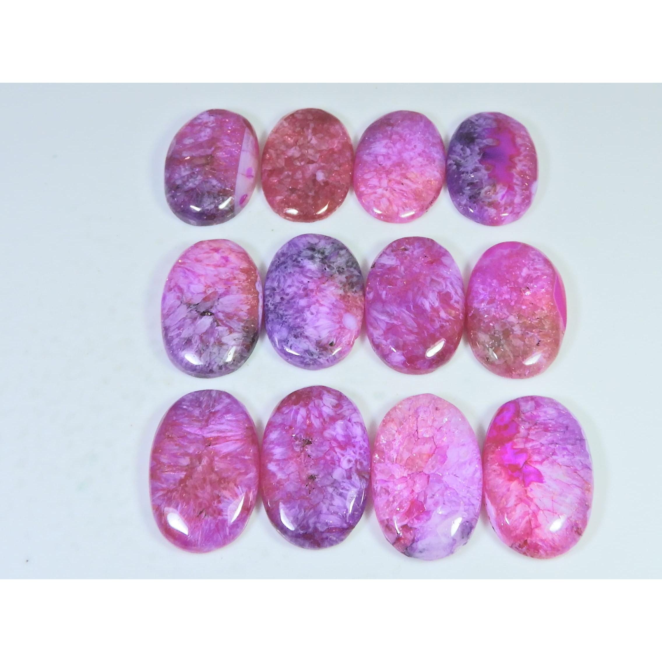 

360Cts.Color Enhanced Pink Solar Cab Agate Oval Loose Gemstone 12Pcs Lot C-2130