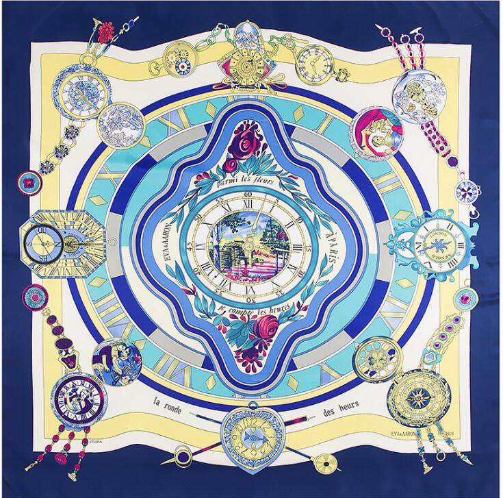 New Luxury Brand Design Sago Cycas Palm Tree Winter Square Scarf 130cm Twill Silk Scarf Women Kerchief Scarves For Ladies