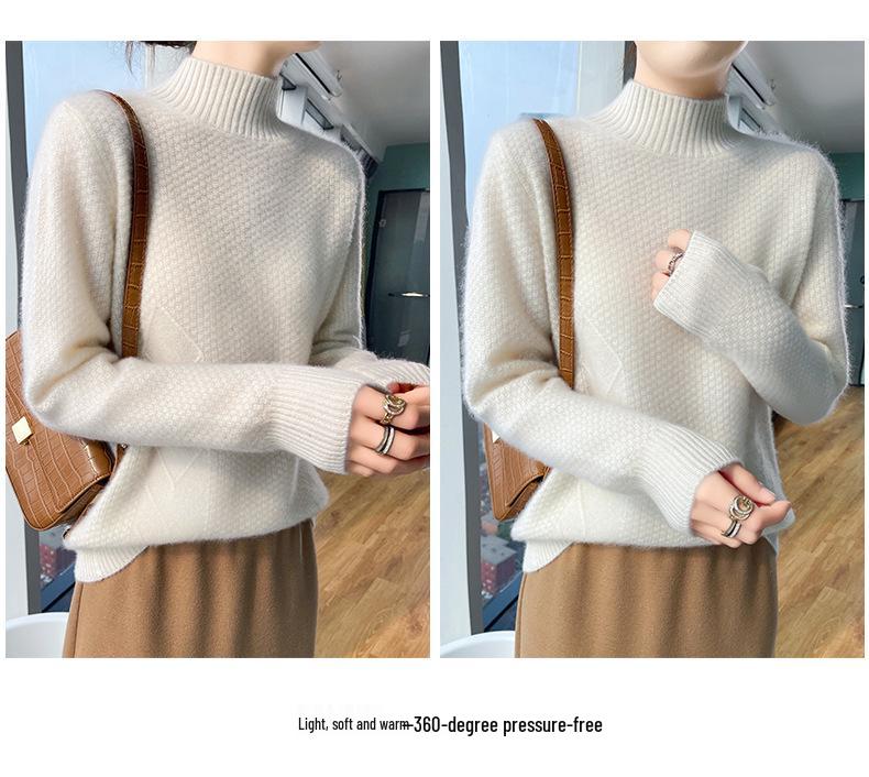 Women's High Neck Wool Sweater: Autumn/Winter Osmanthus Stitch, Thickened Loose Pullover Knitwear.