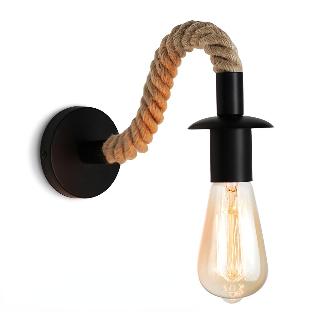 Lampă de perete din frânghie de cânepă de epocă Aplice de perete E27 Decor industrial Iluminat de interior Lampă de noptieră Sufragerie Agrement