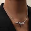 Delicate Bowknot Pendant Necklace and Earrings Combo Graceful Women's Neckchain and Ear Studs Jewelry Set Collection