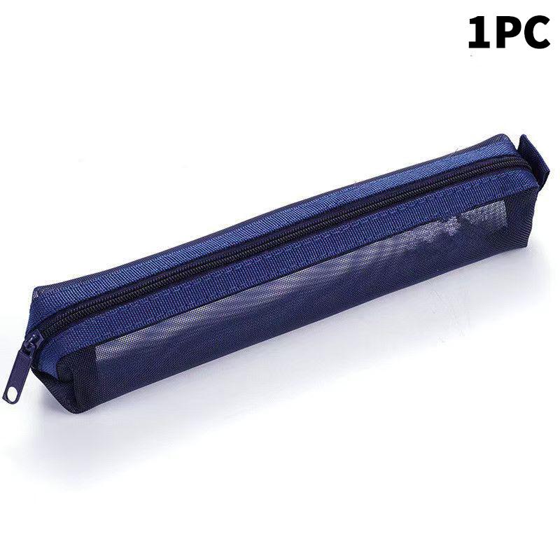 5Pcs Vintage Solid Color Mesh Pencil Case Portable Stationery Storage Pouch School Stationery Supplies Student Gifts