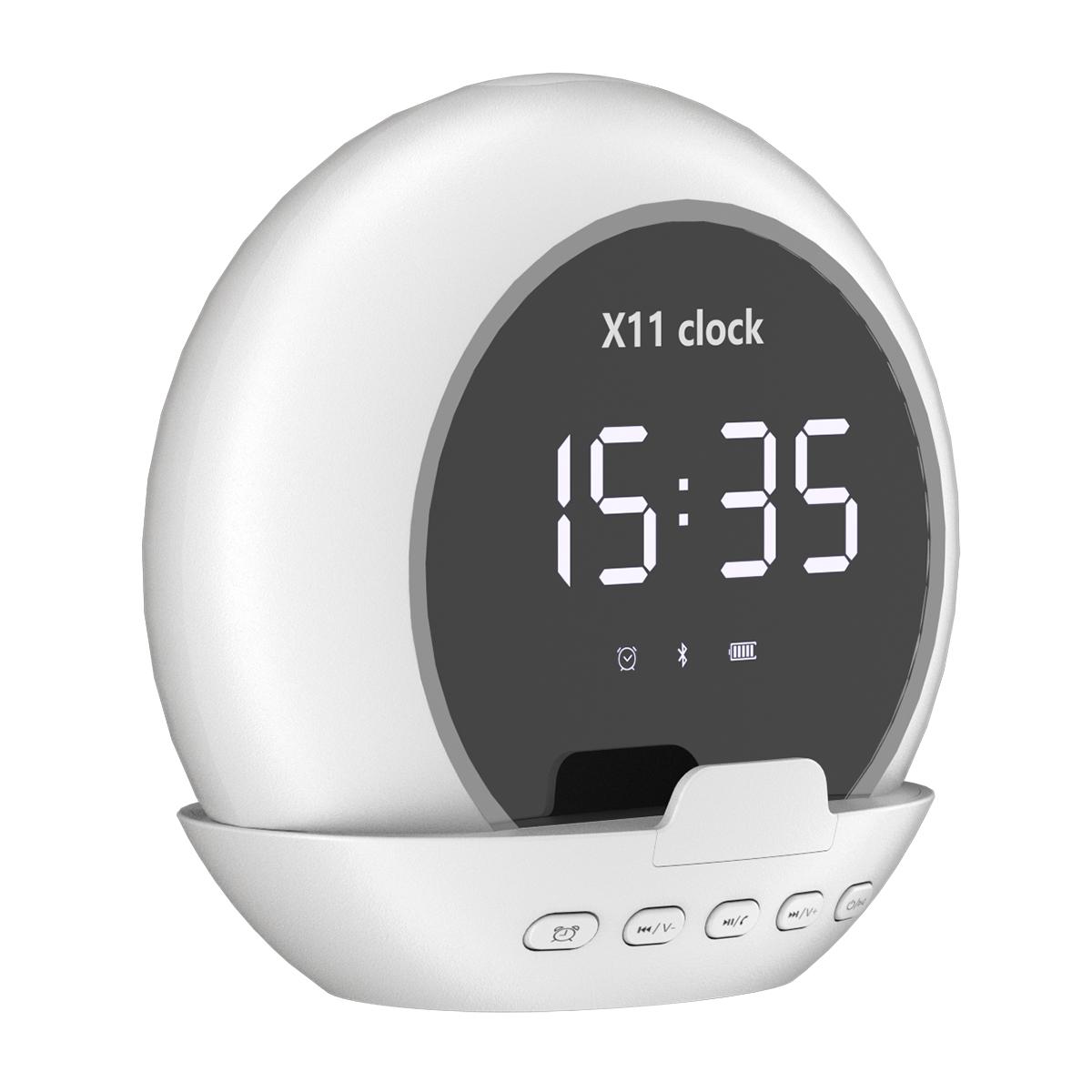 

Цифровой будильник Портативная Bluetooth-колонка Отображение температуры Музыкальный плеер Перезаряжаемый для дома, улицы, путешествий, ванной комнаты белый