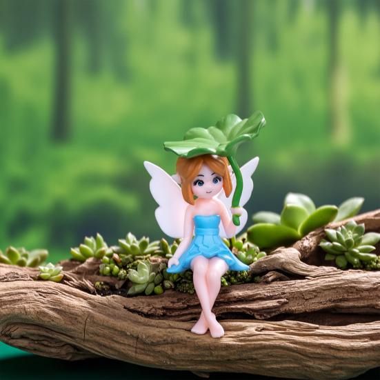 Yousheng 4 Pcs Miniature Fairy Figurines, Tiny Winged Elf Lotus Leaf Statue for DIY Fairy Garden, Flower Pot, Bonsai, Micro Landscapes, Craft