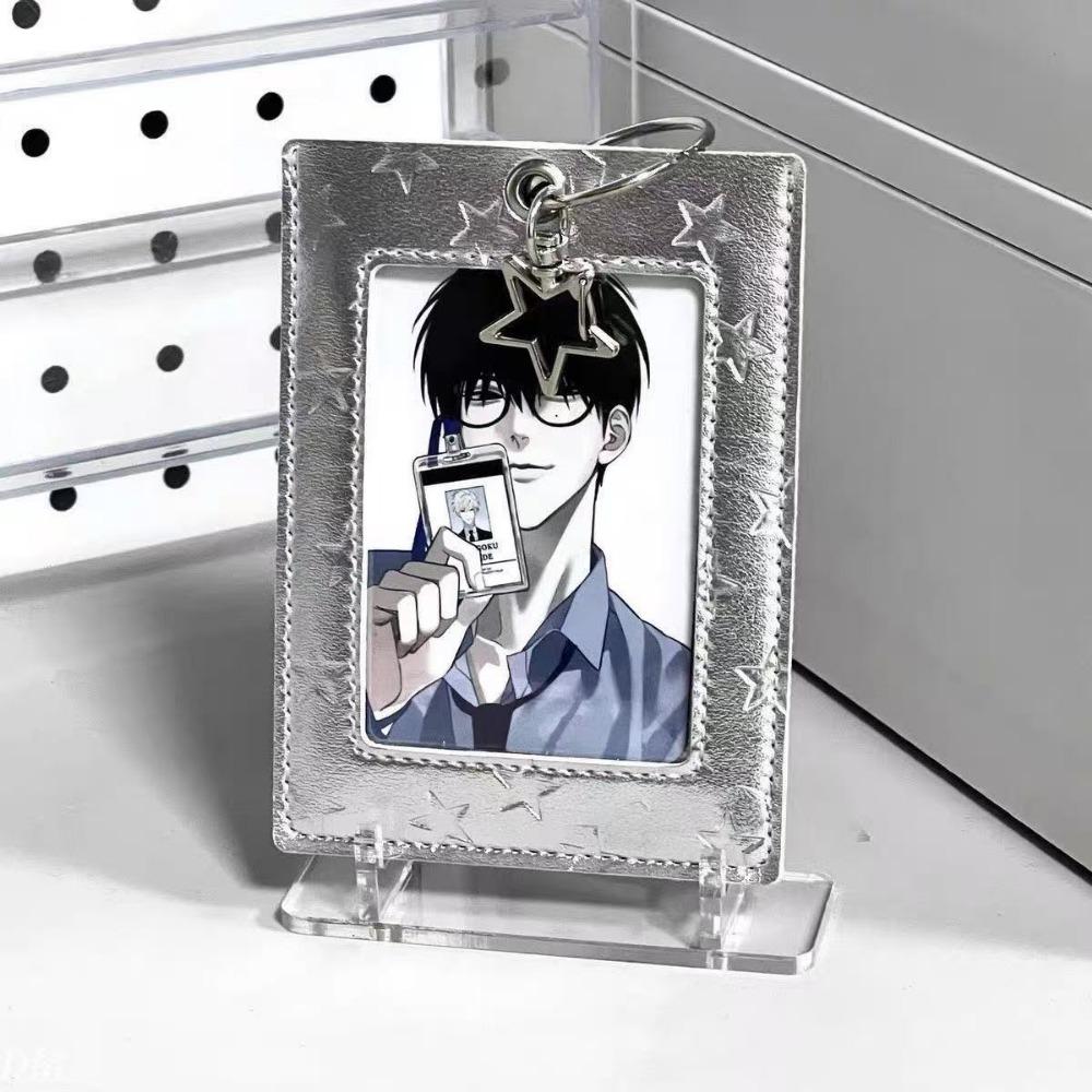 

Creative Silver Star Card Holder PU Leather 3In Photos Protective Cover Card Bag серебряный