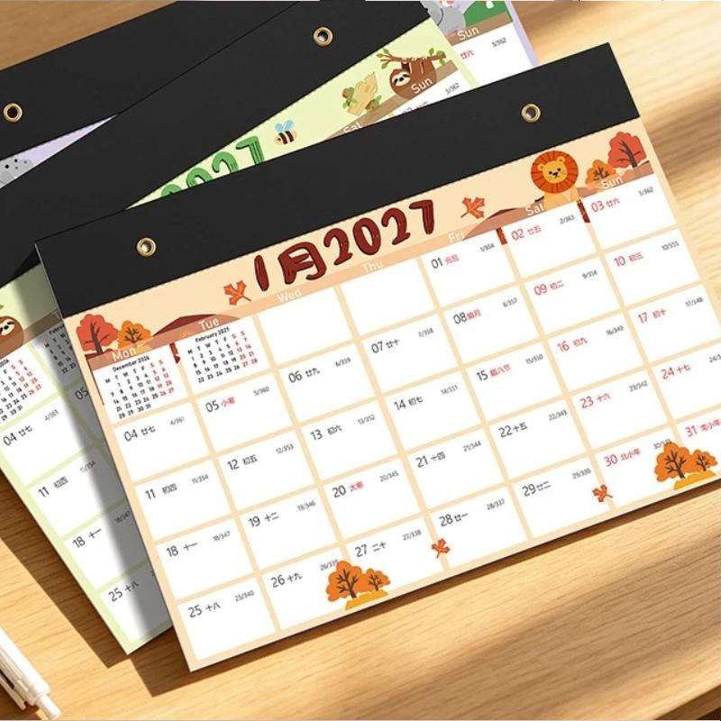 1 Set dickes Papier mit großem Schreibplatz 2027 Wandkalender mit festlichen Kunstseiten Jan.–Dez.. Für die tägliche Haushaltsplanung