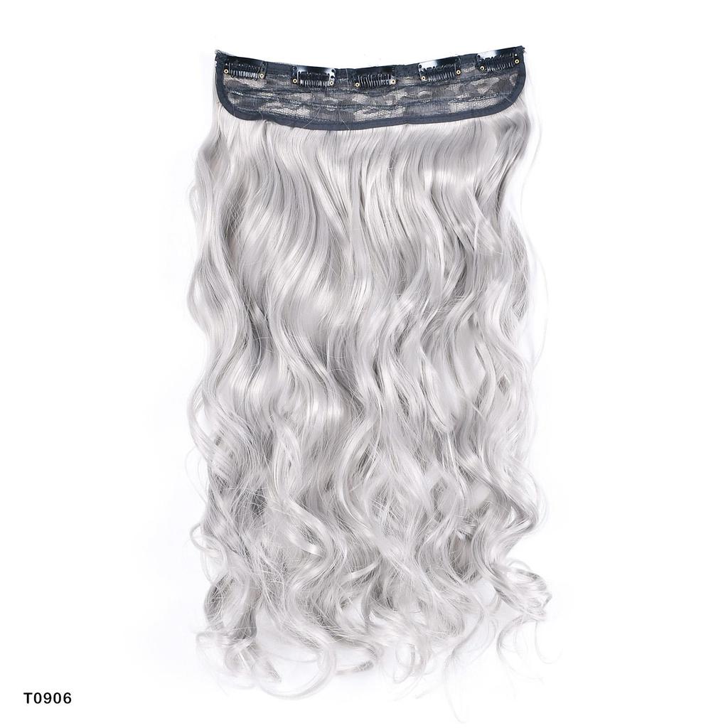 Clip In Hair Extensions For Women One Piece 5Clips Straight&Wavy Hair Black Gray Ombre Color Cosplay Hairpieces