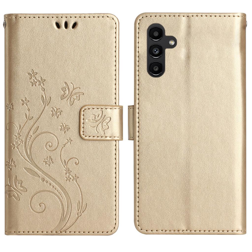 For Samsung Galaxy S24 FE Leather Wallet Case Butterfly Flower Imprinted Phone Cover with Strap
