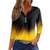 Women's Fashion Casual Printed V-Neck Seven Sleeve Button Down T-Shirt Top