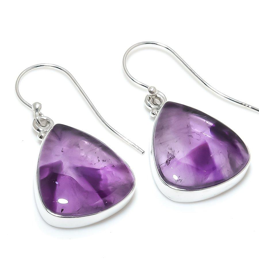 Natural Brazilian Amethyst Gemstone 925 Solid Sterling Silver Earring 1.50" S1e47