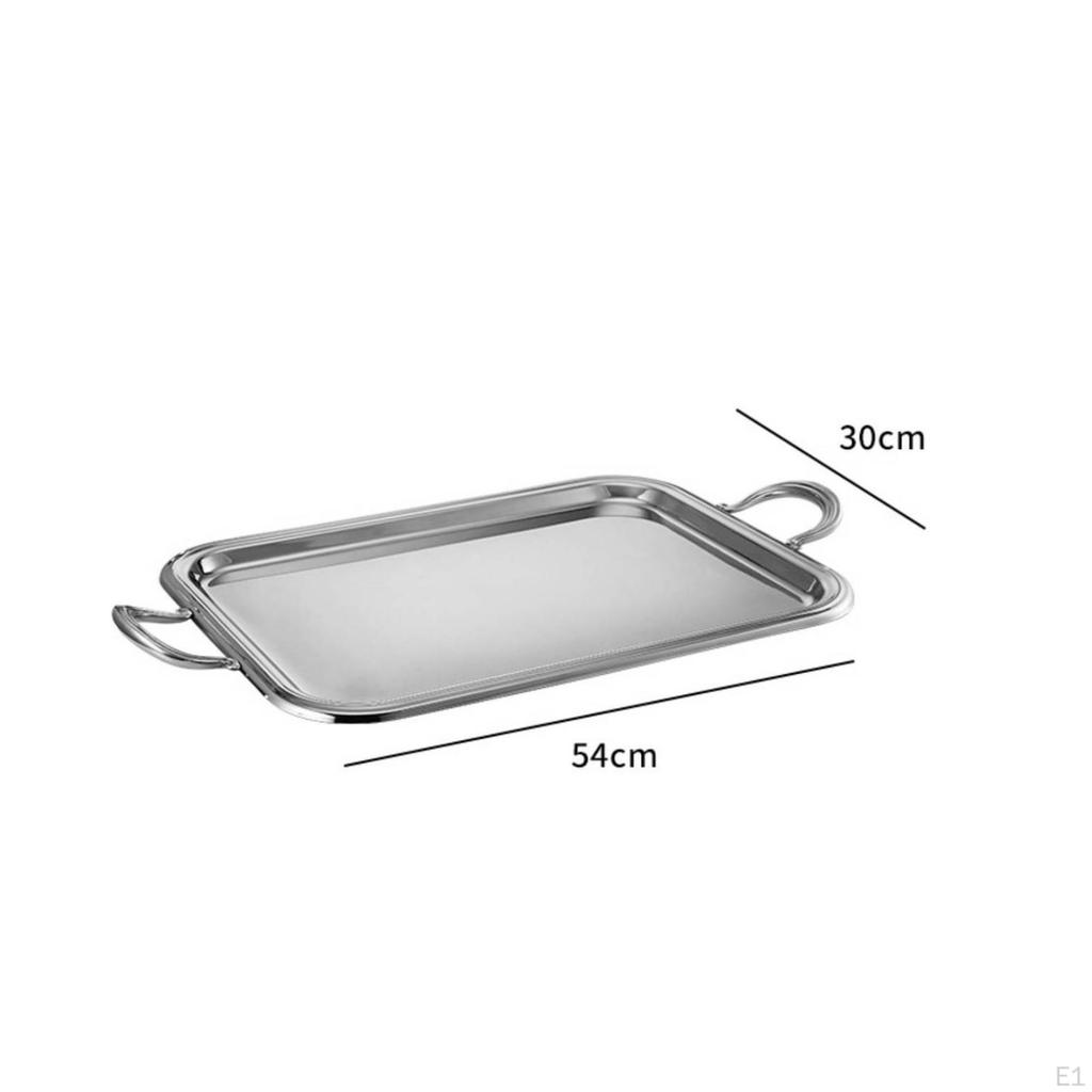 Stainless Steel Tray with Handles MirrorPolished Serving Silver Metal Platter for