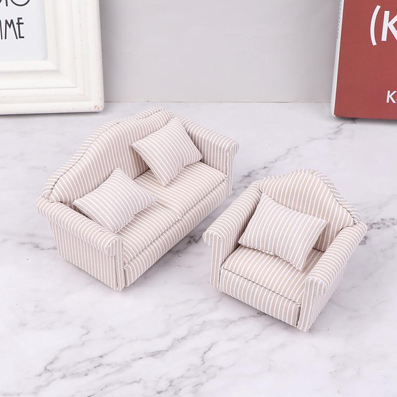 1:12 Mini Furniture Sofa With Pillow For Dollhouse Kids Pretend Play Diy Decor