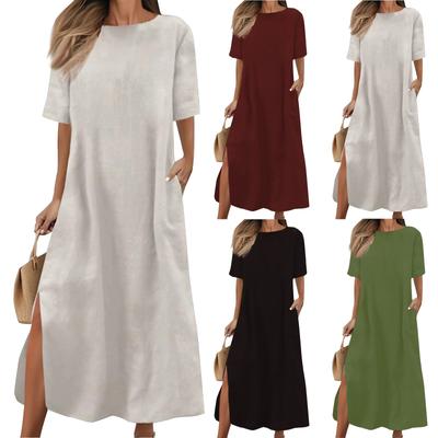 Women's Long Casual Dress Loose Fitting Dress Solid Color Dress Short Sleeved Dress