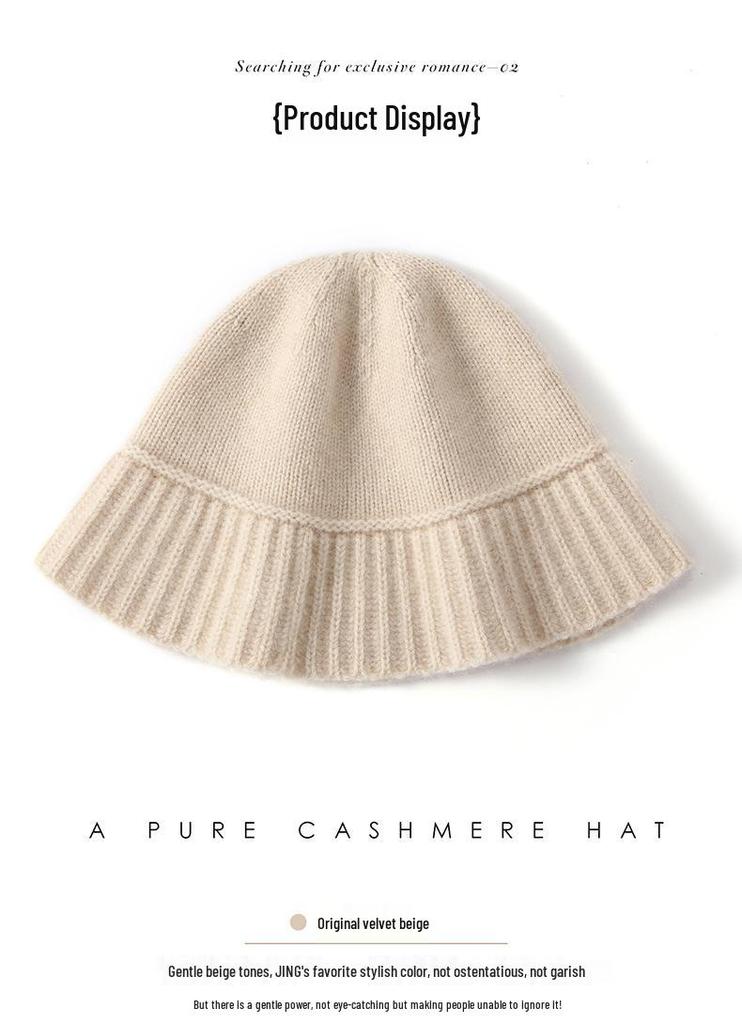 Women's 100% Pure Cashmere Knitted Fisherman Hat - New Stylish Solid Color Warm Design