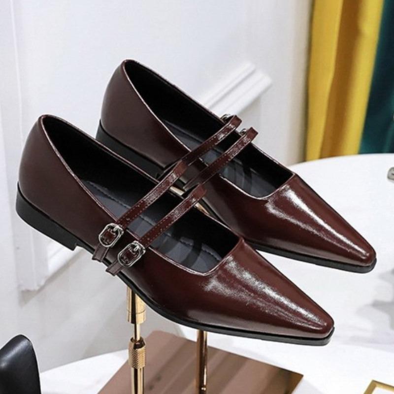 

Новый стиль Роскошные женские туфли-лодочки с острым носком Модные туфли с неглубоким вырезом и пряжкой Женские повседневные туфли-лодочки на низком каблуке из кожи 39 вино красного