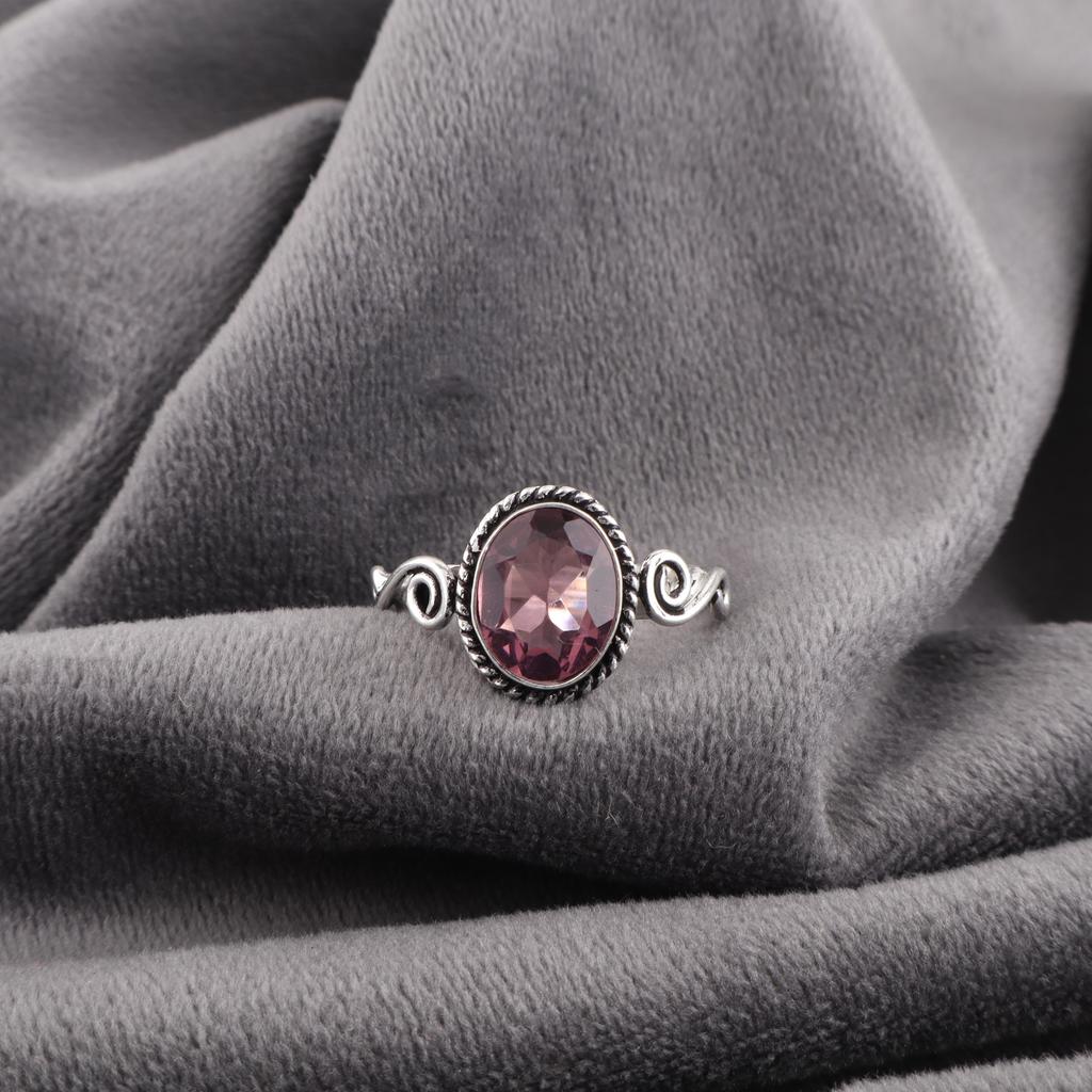 Rhodolith Edelsteinring, Handgefertigter Silberschmuck, 925 Sterlingsilberring, Spiritueller Silberring für Hochzeitsgeschenk