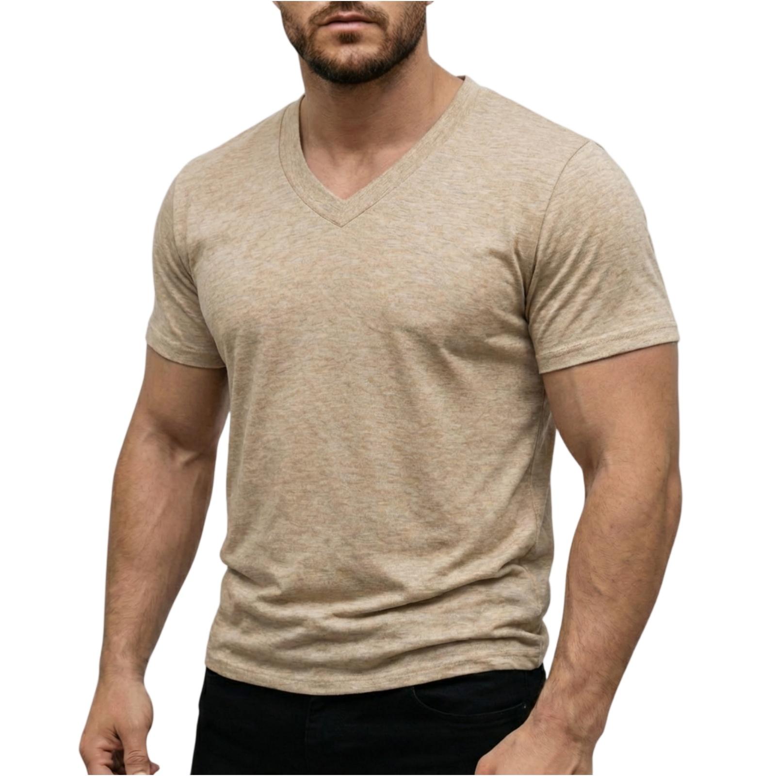 Ionia Lichtgewicht V-hals T-shirt met korte mouwen voor heren, zacht, ademend, rekbaar, casual sportief topje voor dagelijks gebruik M