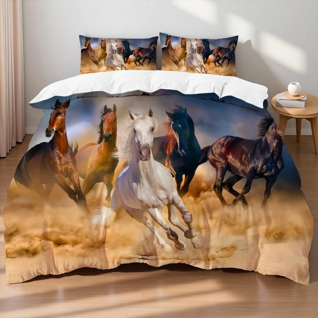 Horses Printed Bedding Set Twin Full Queen King Duvet Cover Comforter Cover Set Soft Quilt Pillowcase Animals Bed Linen For Gift