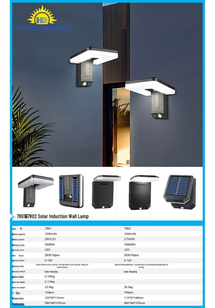 Outdoor Solar LED Wall Floodlight with Sensor - Waterproof Courtyard Lighting