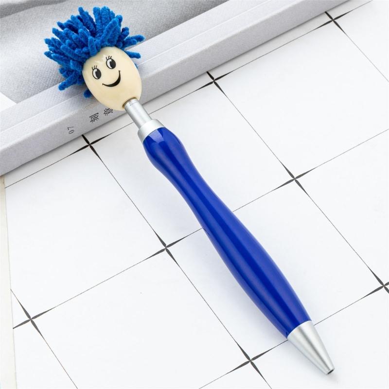6pcs 1.0mm Mop Head Pen Retractable Ballpoint Pen with Plush Hair Smooth Writing Pen School Office Supplies for Teacher