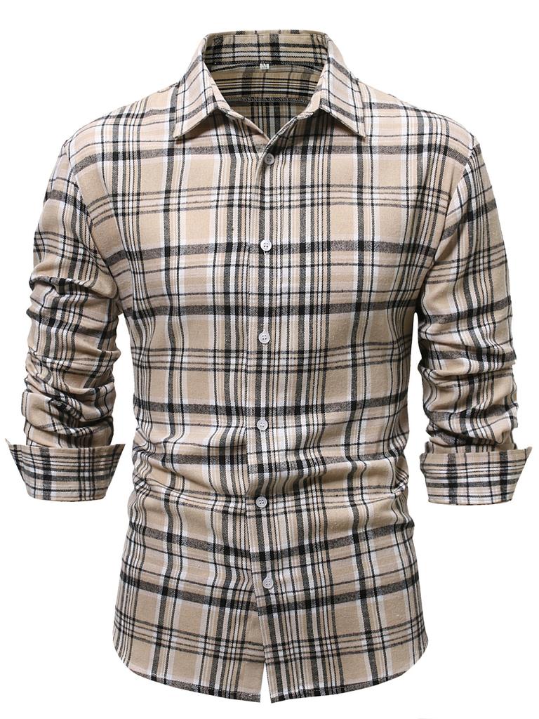 Mens Button Down Shirts Regular Fit Long Sleeve Casual Plaid Shirt