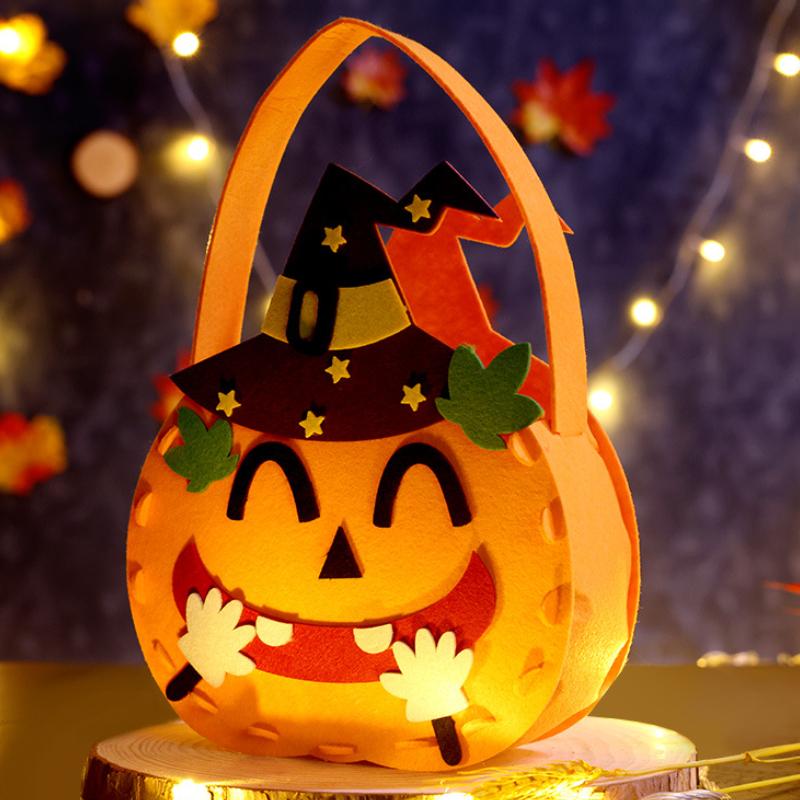 1-10PCS Children Halloween Felt Pumpkin Candy Bag Hand Carry Trick or Treat Gift Tote Party Favor Goodie Sack Cute
