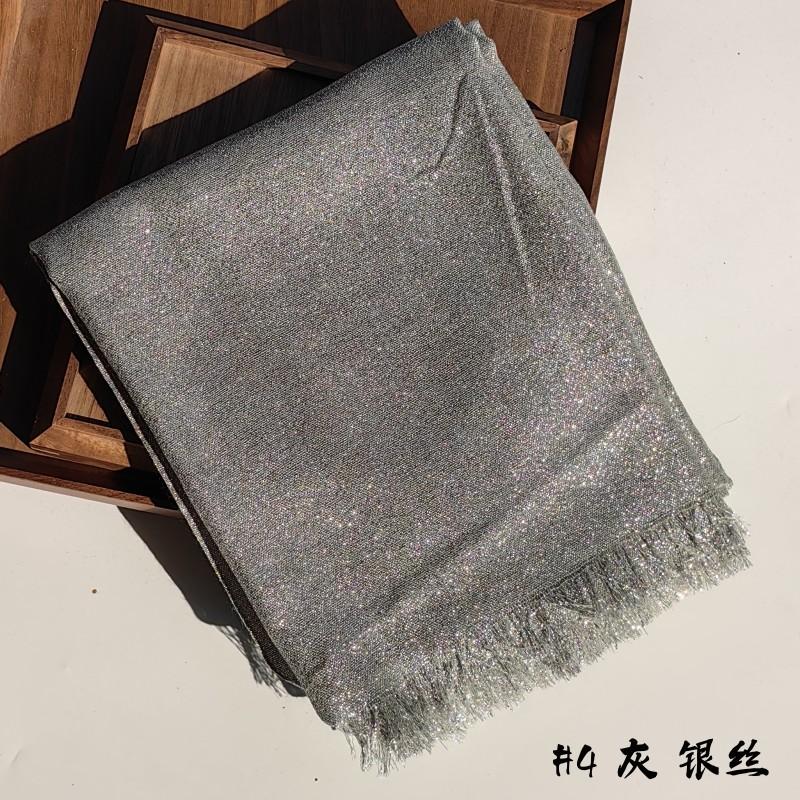 Lastest Brand Design Scarf Shiny Solid Color Shawls Rayon Fabric Gold Silk Silver Wire Head Shawl Fringe Hijab For Women