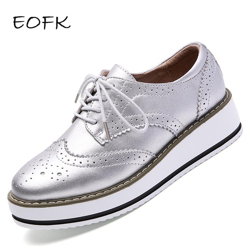 Women`s Genuine Leather Brogue Derby Shoes