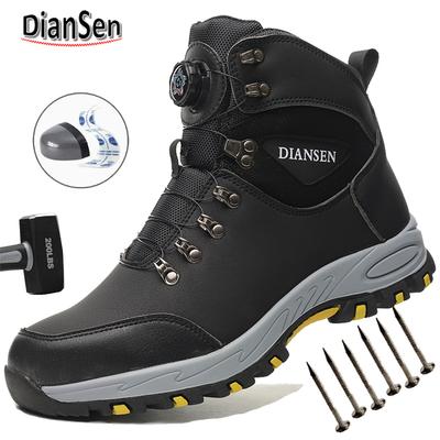 Botas de seguridad con soporte de tobillo y botón giratorio, botas de trabajo con punta de acero, impermeables, suela de goma antideslizante, zapatos industriales de cuero 36-46