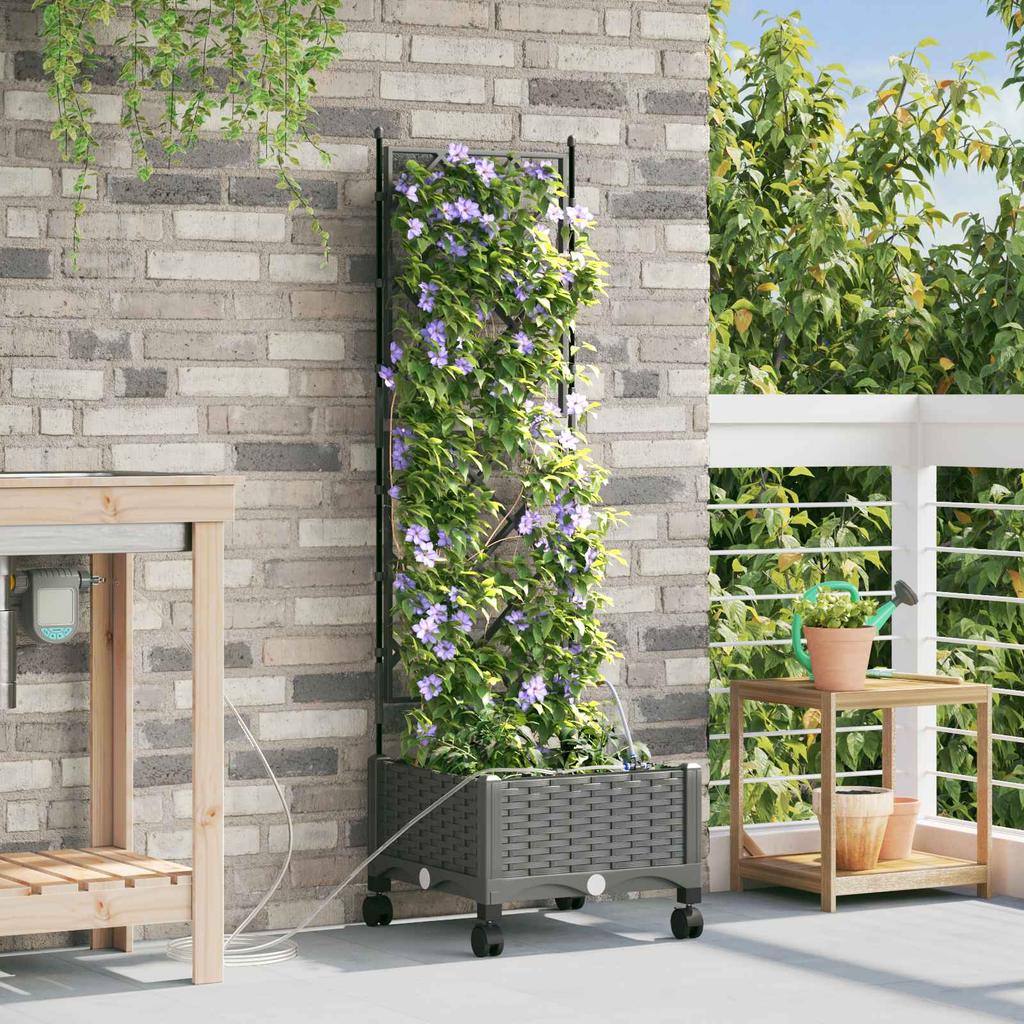 Garden Flower Pot with Irrigation and Wheels Light Gray PP