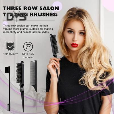 Kit de peignes de coiffure 3 pièces avec contrôle des bords double face, brosse à poils crêpés, queue de rat, peigne pour femmes, brossage du dos, peignage, tressage, lissage