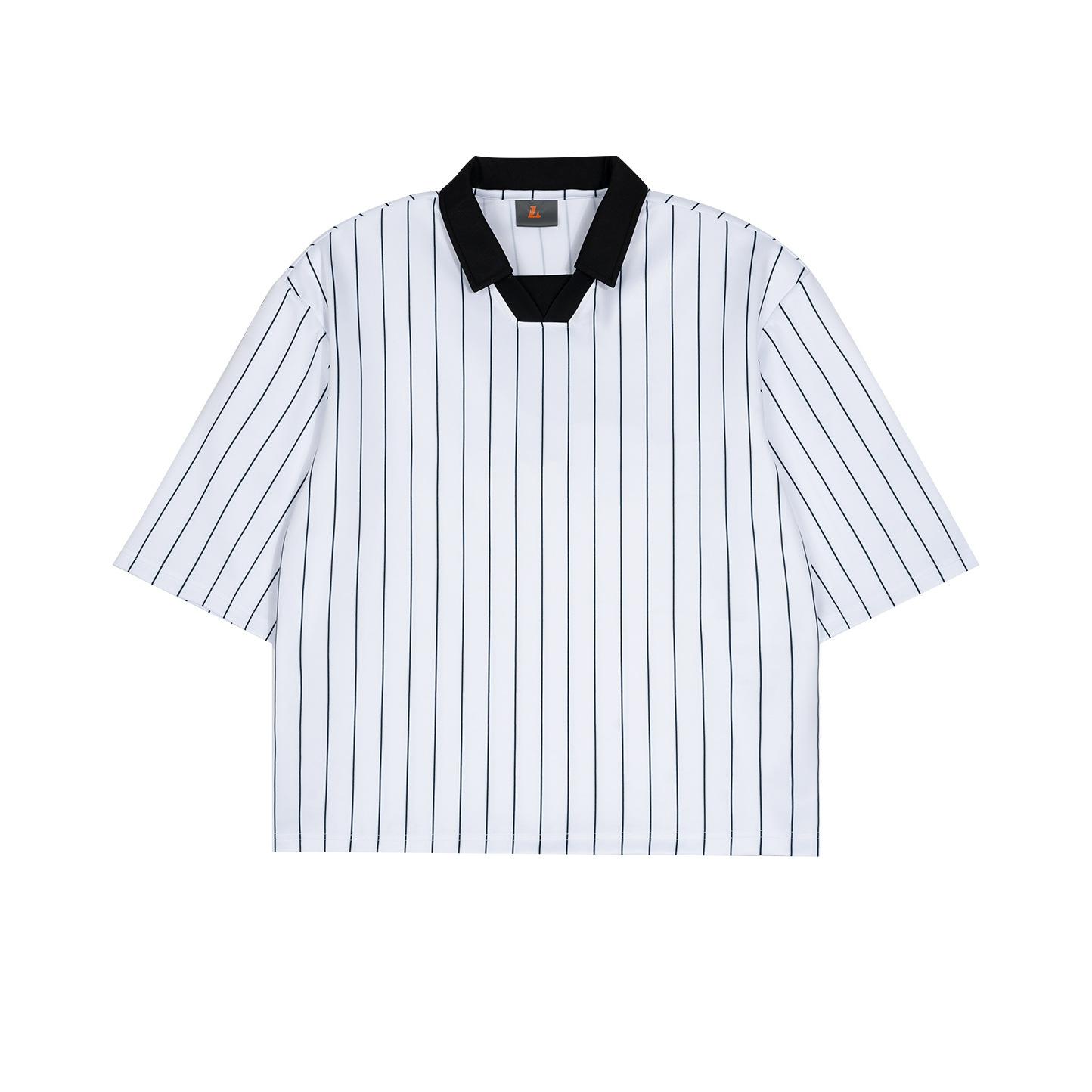 New sports color-block striped polo shirt for men, casual and breathable with a turn-down collar S белый