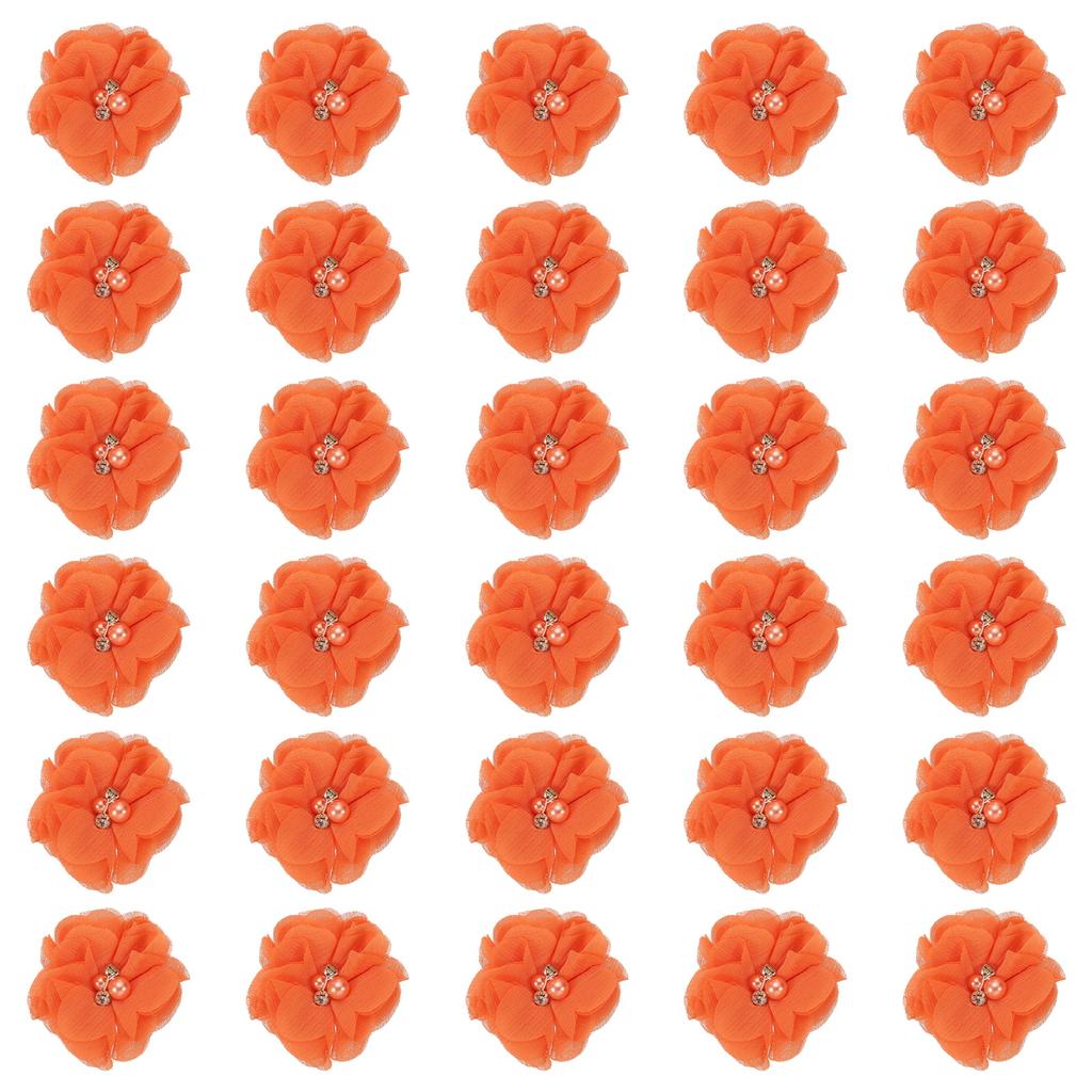 12/30pcs Chiffon Flowers Rhinestone Pearl Sewing Fabric Flowers Artificial Appliques Embellishment for Clothing Wedding Craft 2"