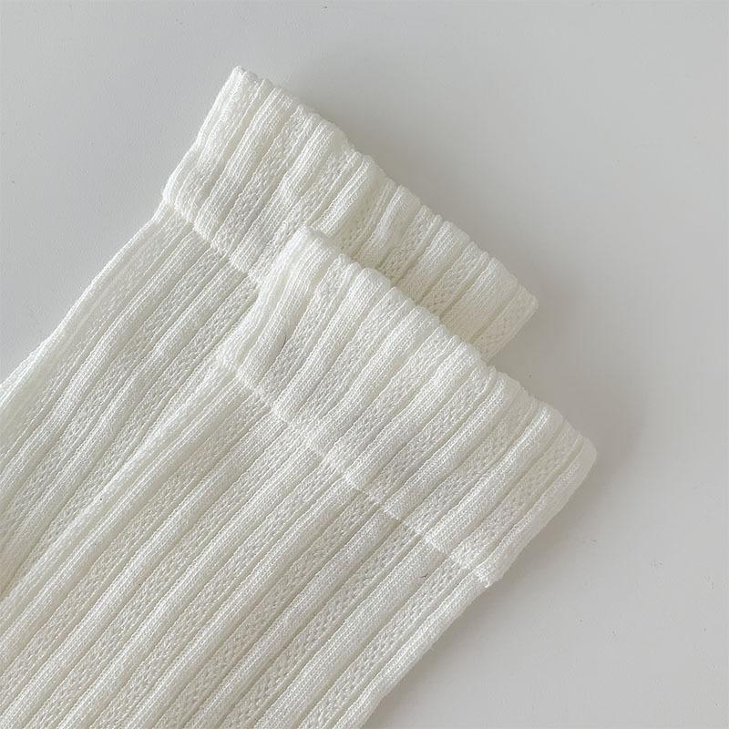 Korean Style Women Socks Summer Cotton Thin Breathable Middle Tube Socks Solid Color White Gray Pink Blue Yellow Long Socks Sox