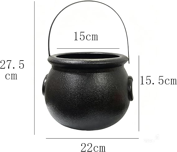 22cm Halloween Candy Bucket with Witch Cauldron Design and Handle Decorative Plastic Basket Suitable for Party Gifts and Holiday Decorations